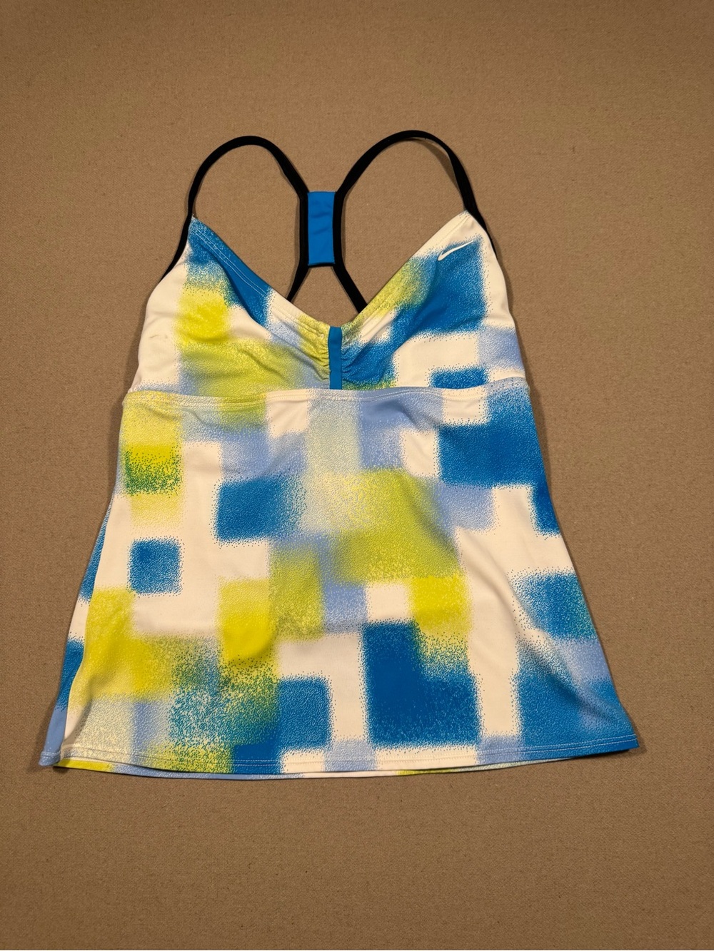 Athletic Tank Top with Blue, Lime & White Geo Print Nike racer back womens 10